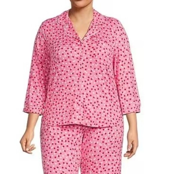 Kate Spade New York Happy Hearts Pink/White/Red 2 PC Pajamas NWT - Picture 1 of 2